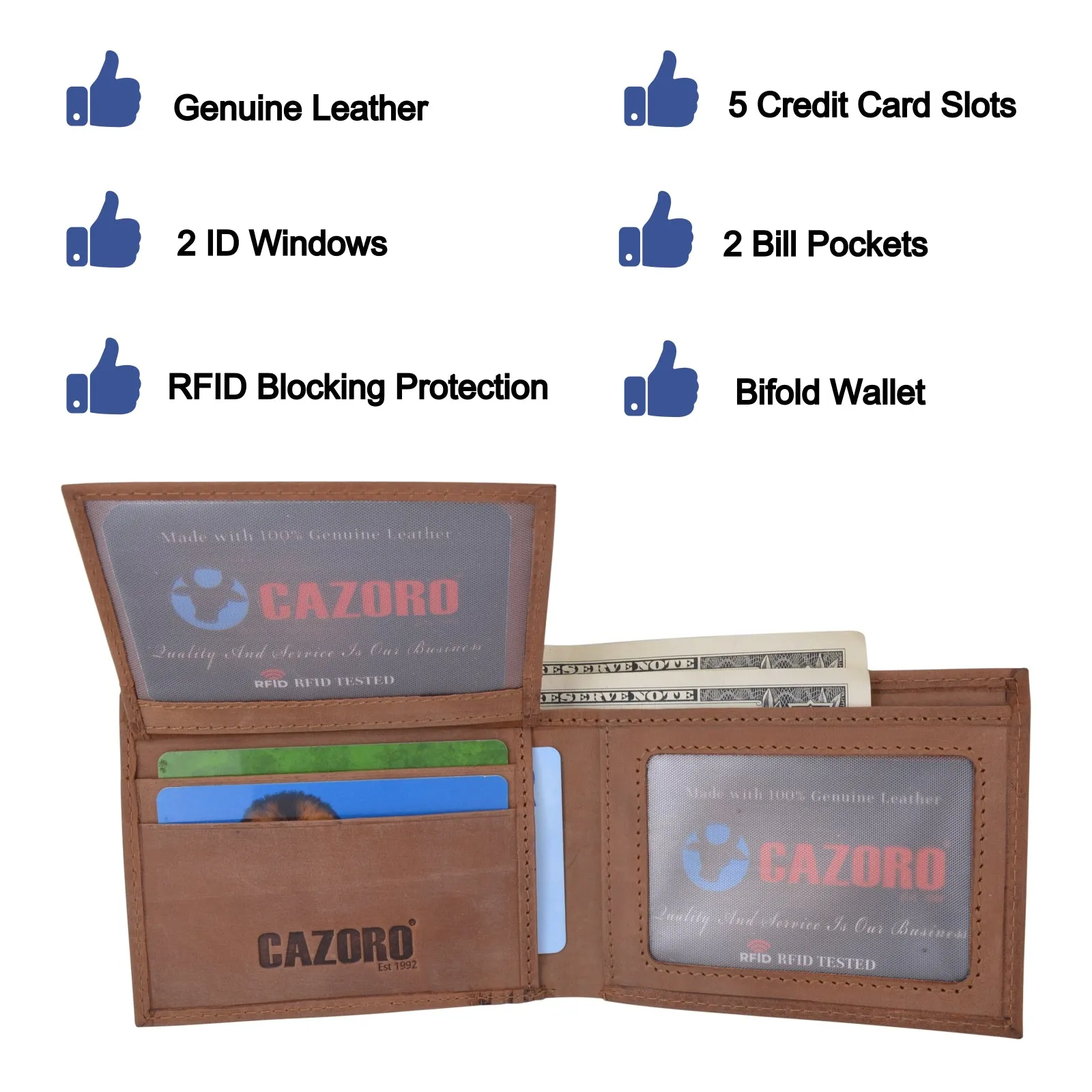 Mens Wallet RFID Genuine Leather Bifold Wallets For Men USA Stars & Stripes Design