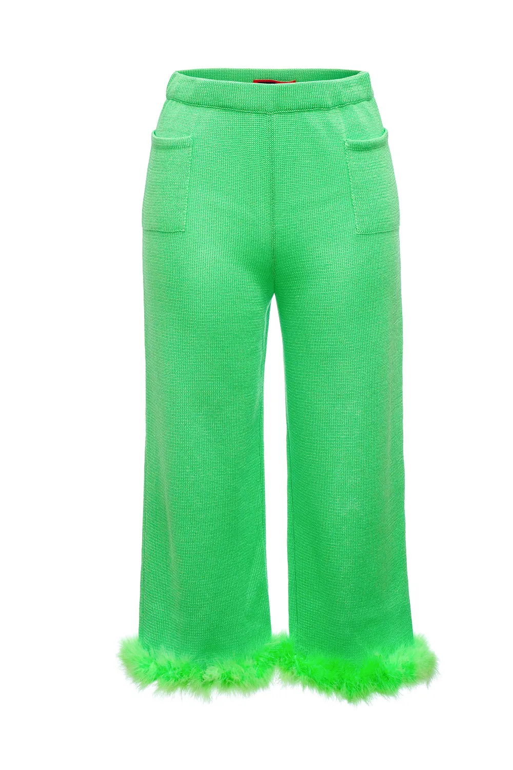 Mint knit pants with feather details