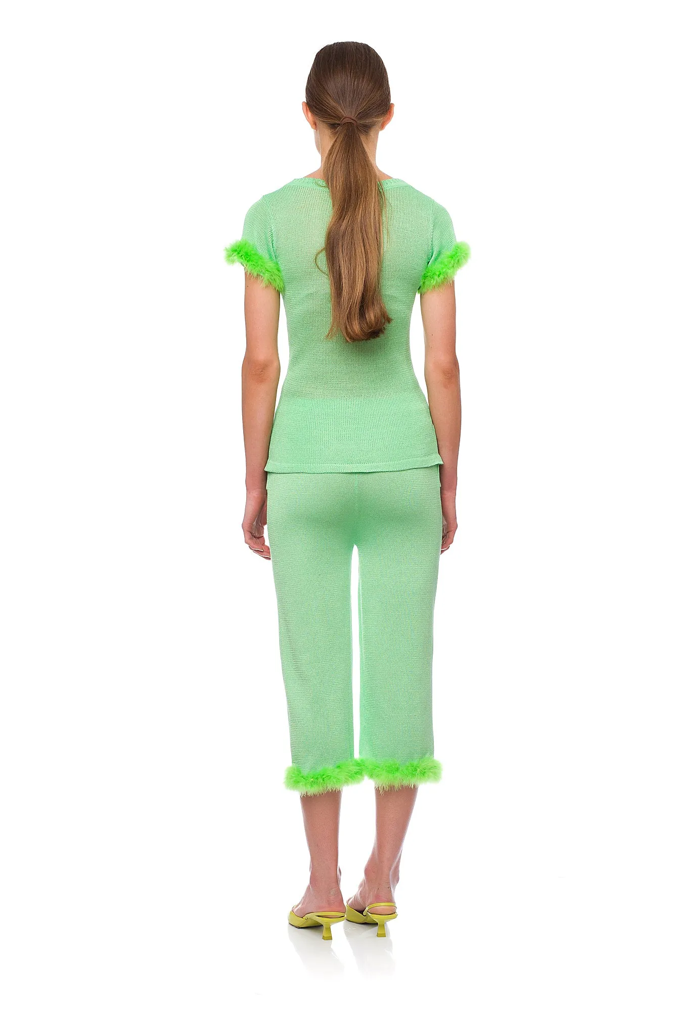 Mint knit pants with feather details