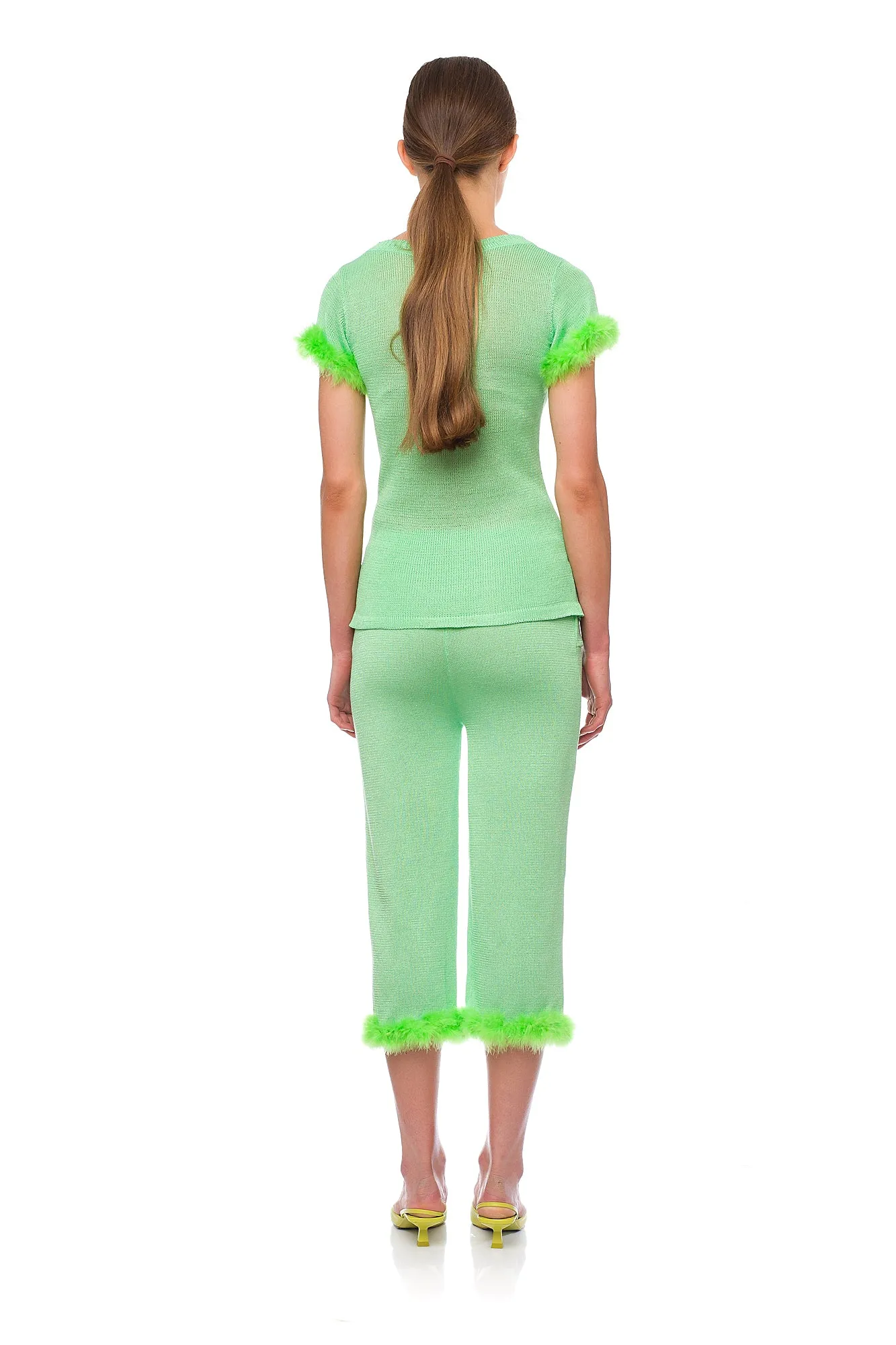 Mint knit pants with feather details