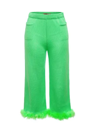 Mint knit pants with feather details