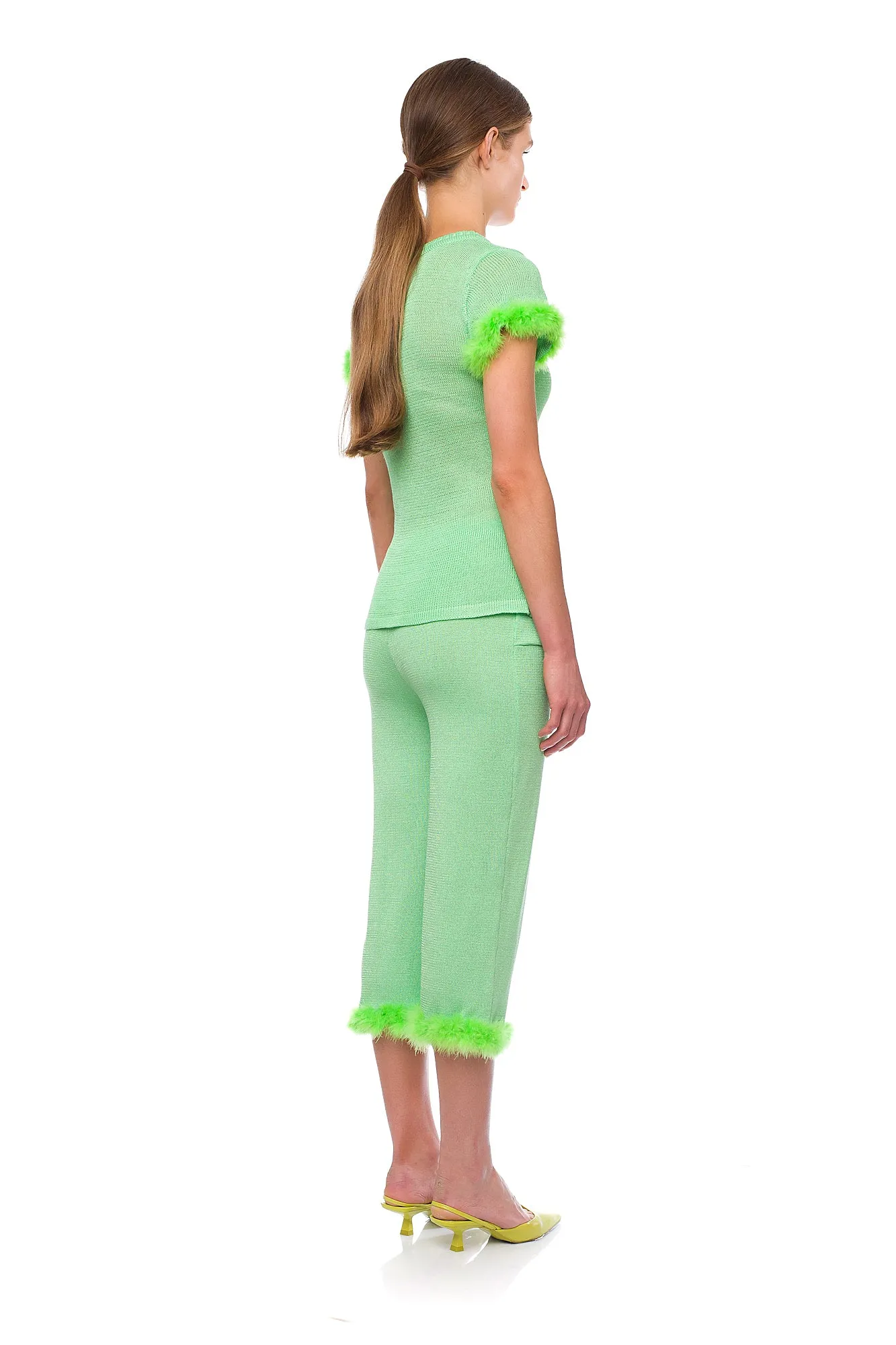 Mint knit pants with feather details