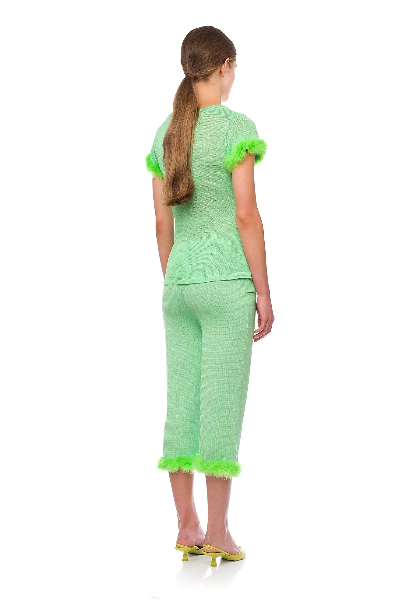 Mint knit pants with feather details