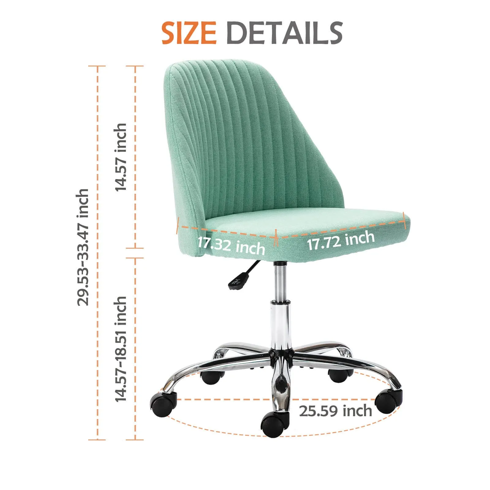Modern Fabric Armless Adjustable Swivel Office Desk Chairs with Wheels