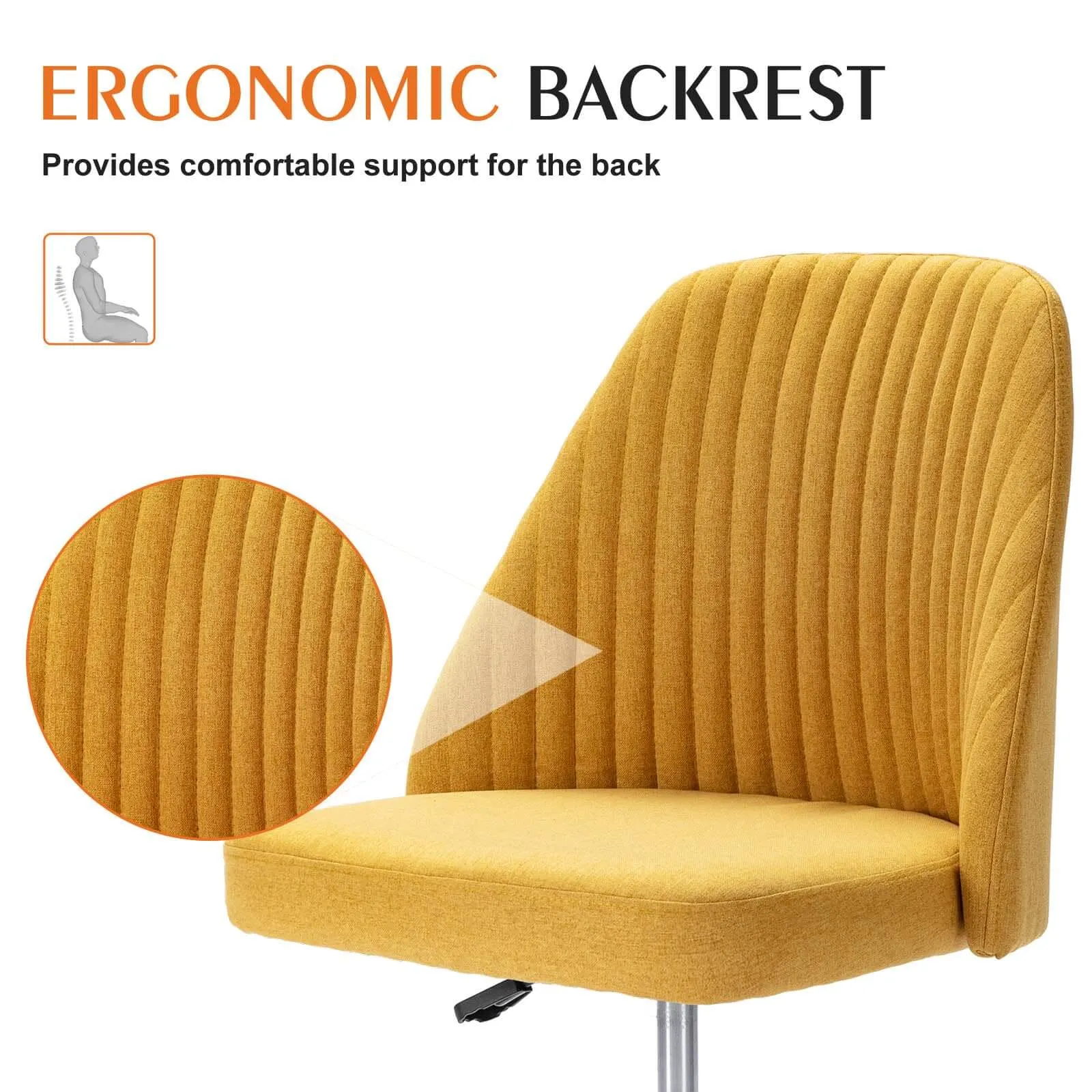 Modern Fabric Armless Adjustable Swivel Office Desk Chairs with Wheels
