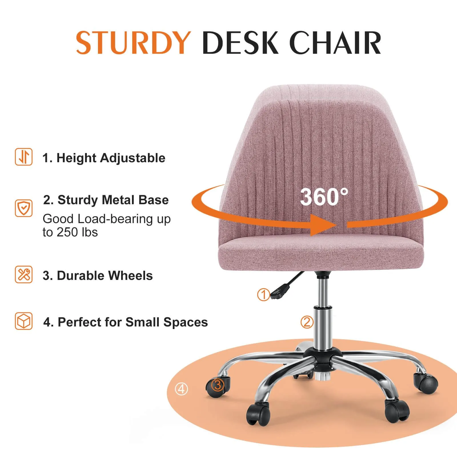 Modern Fabric Armless Adjustable Swivel Office Desk Chairs with Wheels