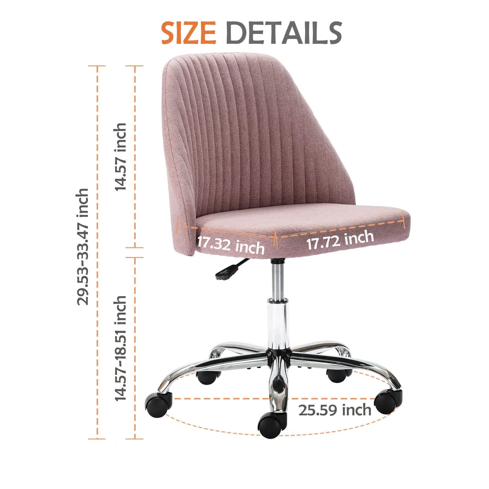Modern Fabric Armless Adjustable Swivel Office Desk Chairs with Wheels