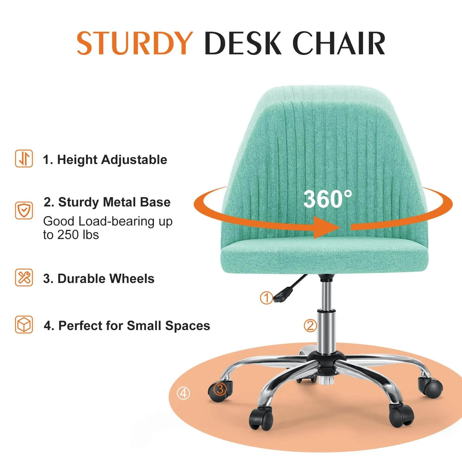 Modern Fabric Armless Adjustable Swivel Office Desk Chairs with Wheels
