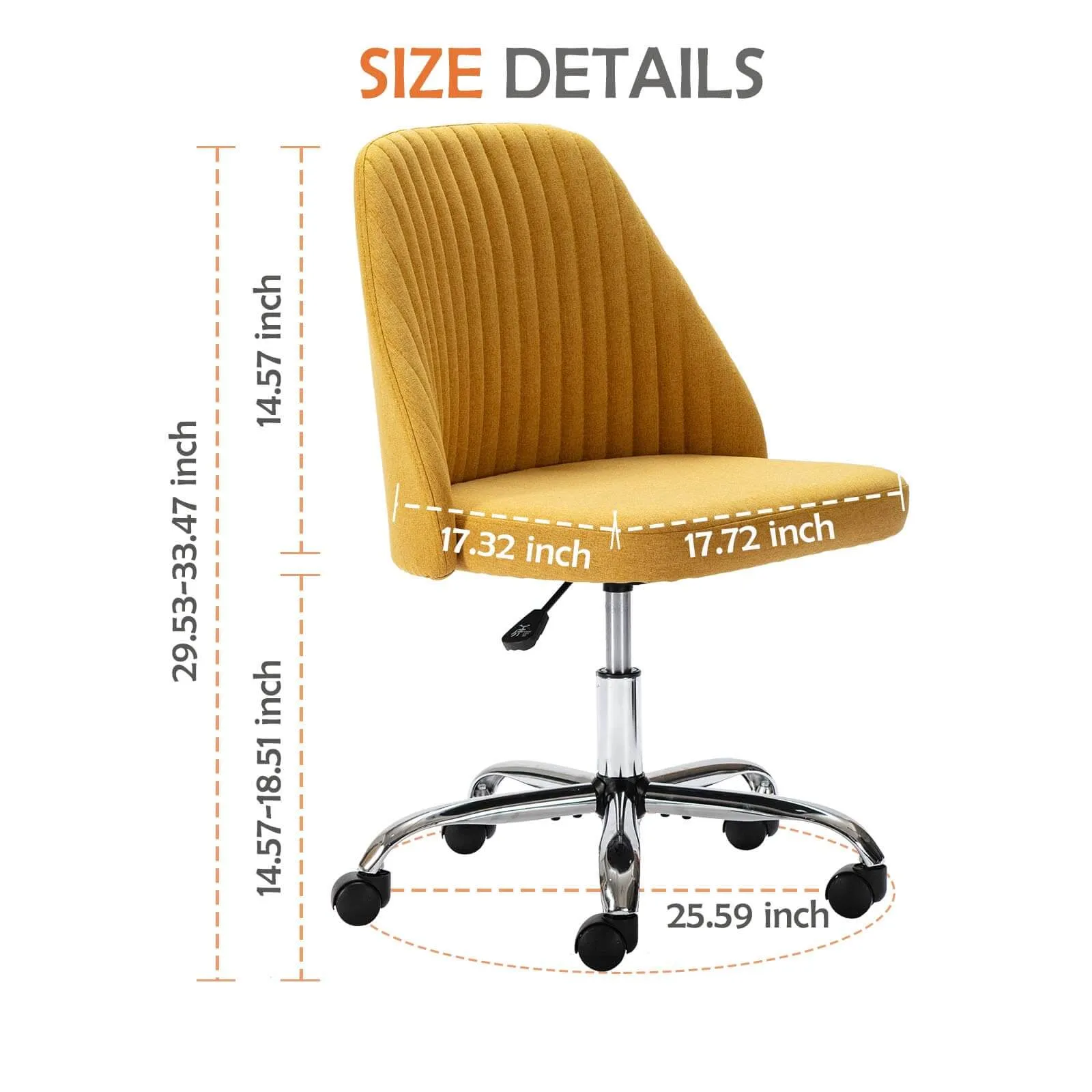 Modern Fabric Armless Adjustable Swivel Office Desk Chairs with Wheels