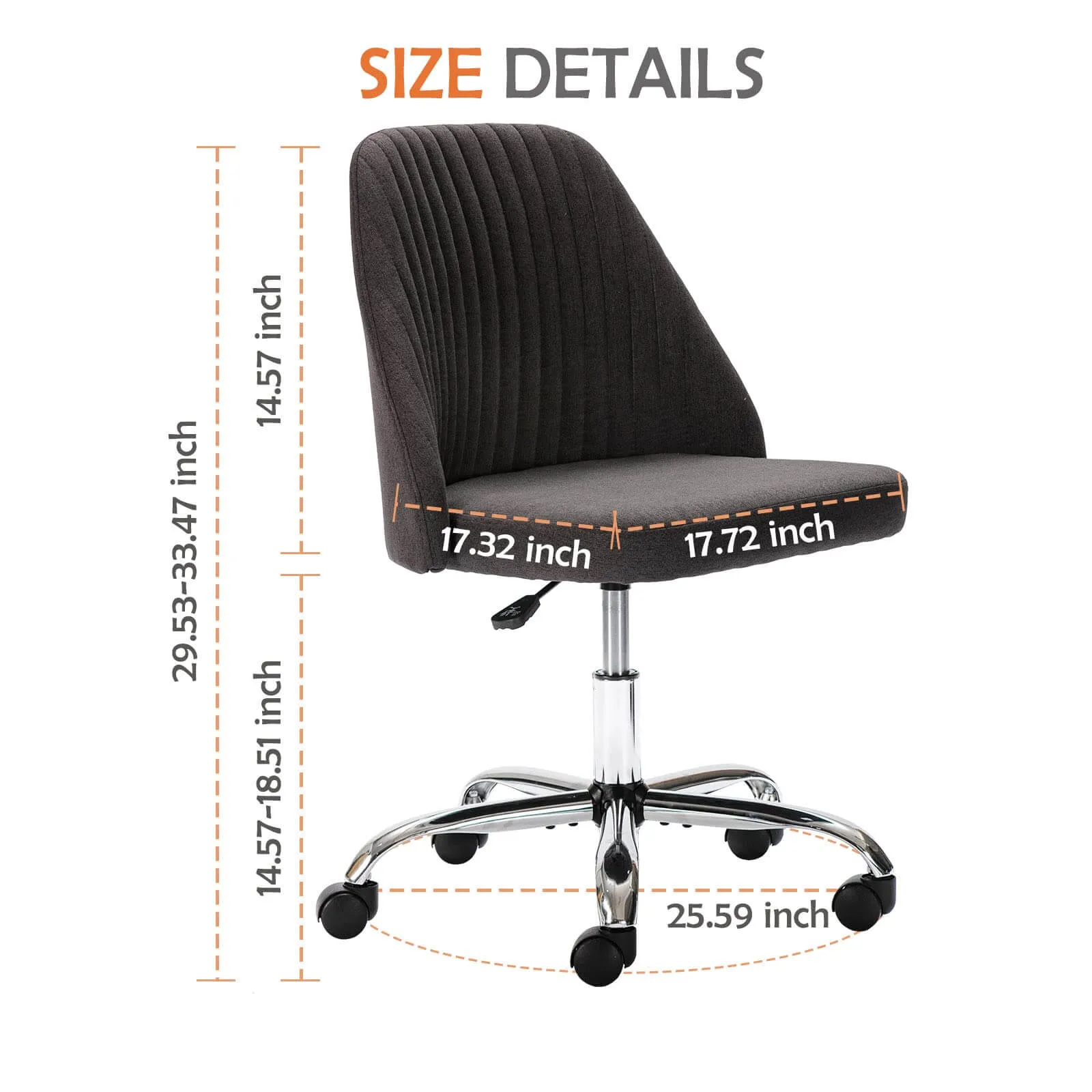 Modern Fabric Armless Adjustable Swivel Office Desk Chairs with Wheels