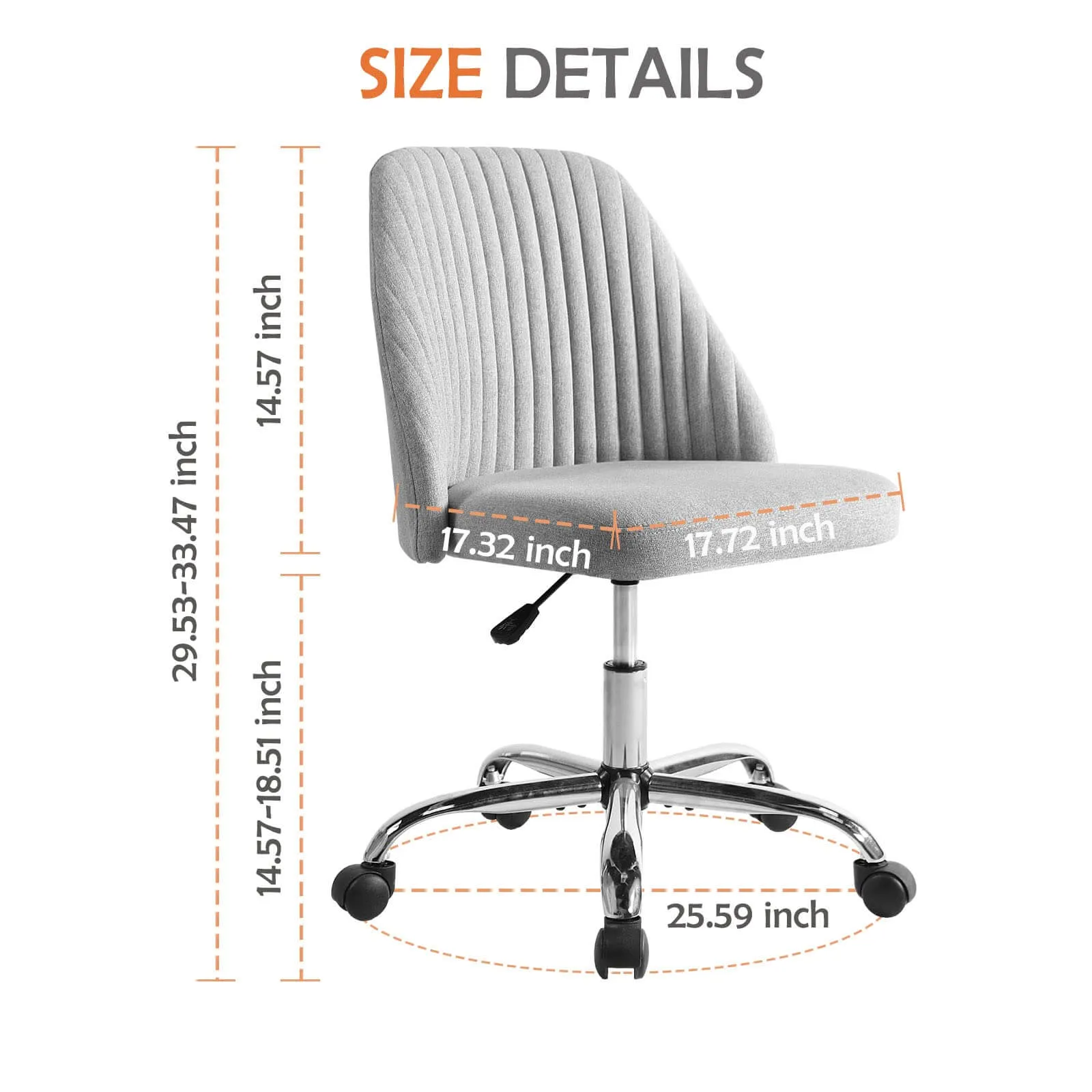 Modern Fabric Armless Adjustable Swivel Office Desk Chairs with Wheels