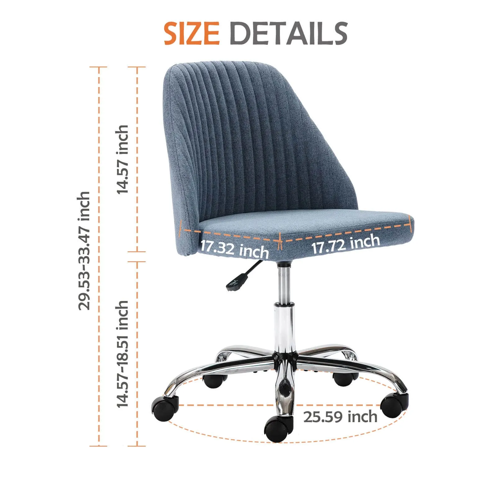 Modern Fabric Armless Adjustable Swivel Office Desk Chairs with Wheels