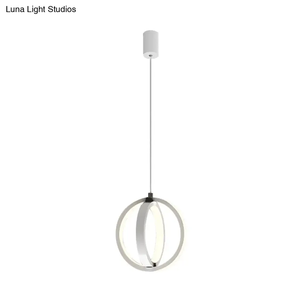 Modern LED Mini Pendant - Black/White Crossed Ring Down Suspension Light with Metallic Shade