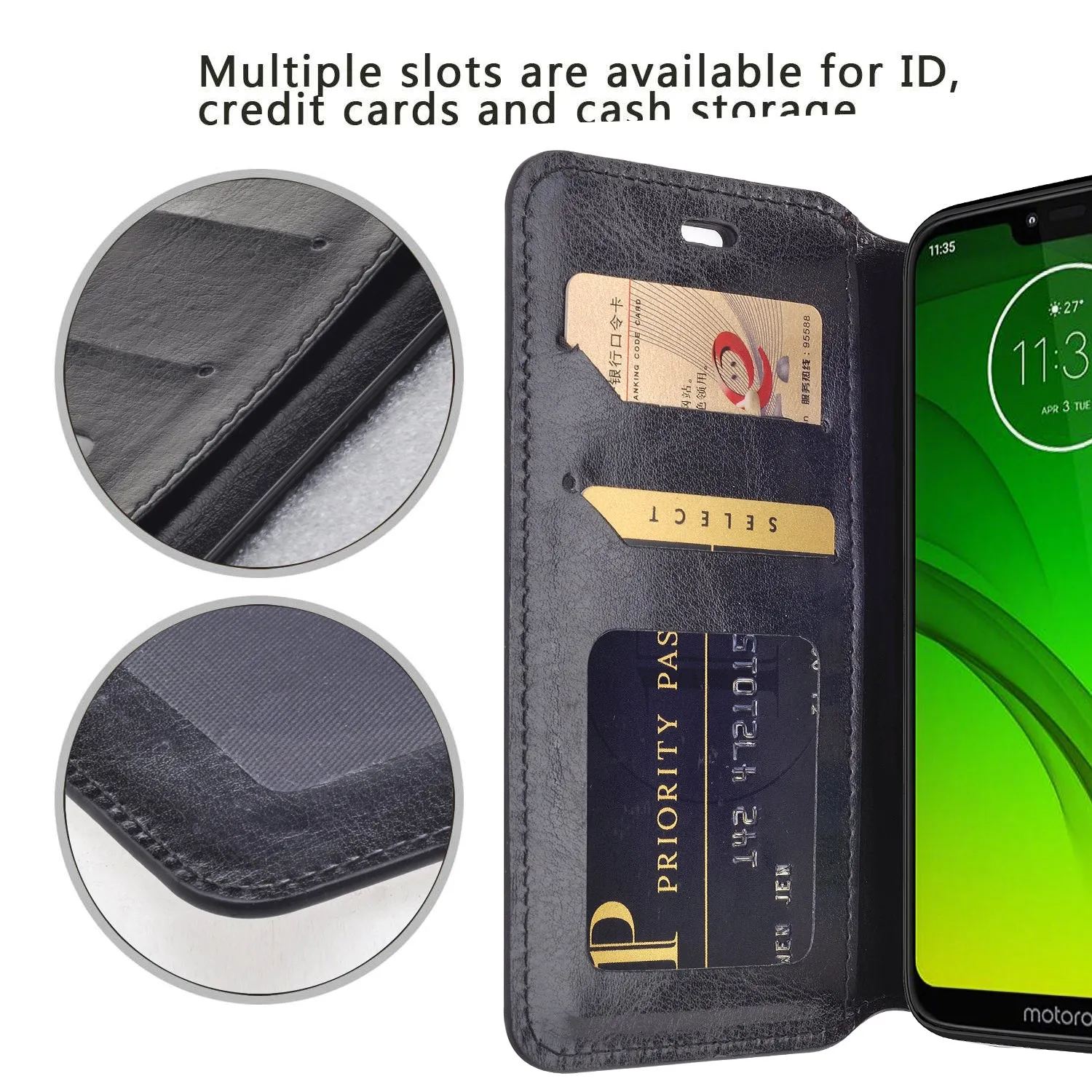 Motorola Moto G7 Power/G7 Supra/G7 Optimo Maxx Wallet Case, Leather Wallet Case [Kickstand] with ID & Credit Card Slots - Black