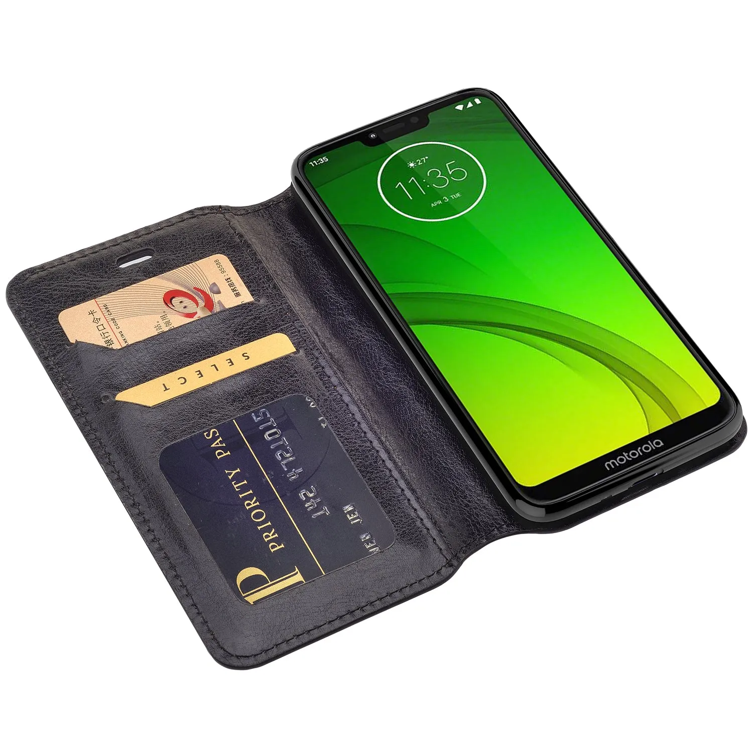 Motorola Moto G7 Power/G7 Supra/G7 Optimo Maxx Wallet Case, Leather Wallet Case [Kickstand] with ID & Credit Card Slots - Black