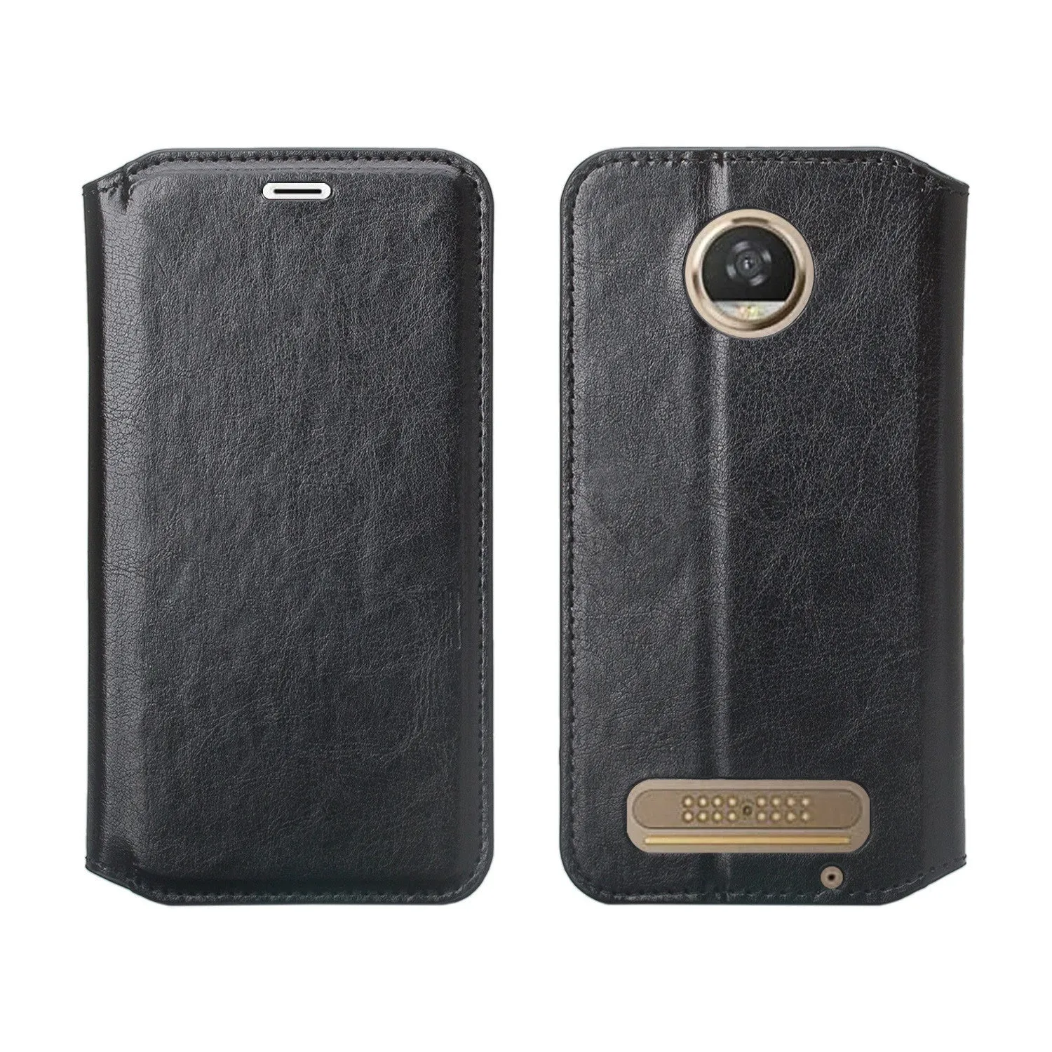 Motorola Moto Z2 Play Case, Moto Z2 Play Wallet Case, Slim Flip Folio [Kickstand] Pu Leather Wallet Case with ID & Card Slots & Pocket - Black