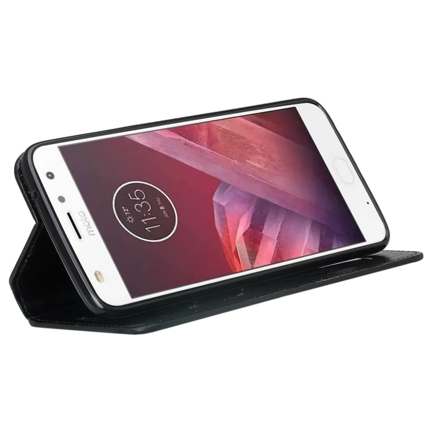Motorola Moto Z2 Play Case, Moto Z2 Play Wallet Case, Slim Flip Folio [Kickstand] Pu Leather Wallet Case with ID & Card Slots & Pocket - Black