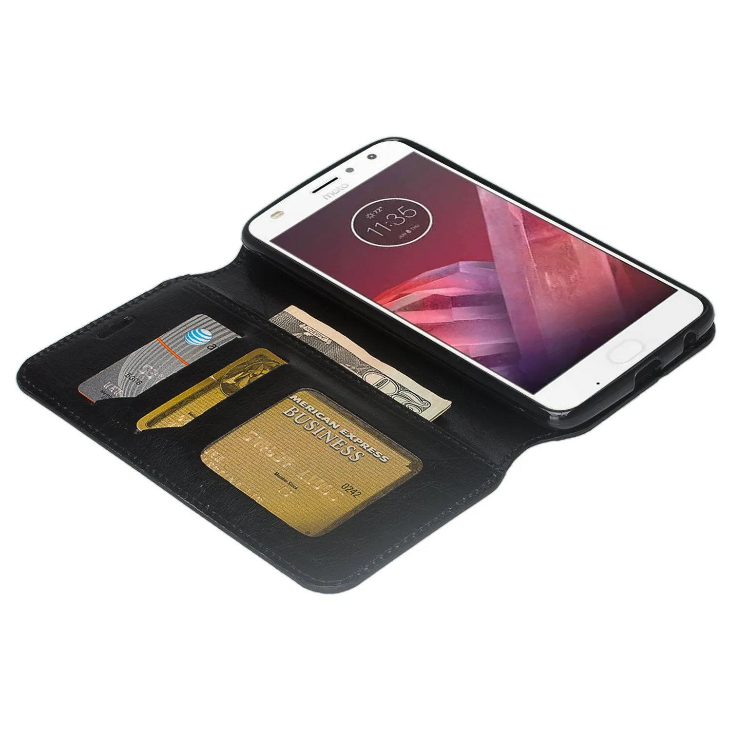 Motorola Moto Z2 Play Case, Moto Z2 Play Wallet Case, Slim Flip Folio [Kickstand] Pu Leather Wallet Case with ID & Card Slots & Pocket - Black