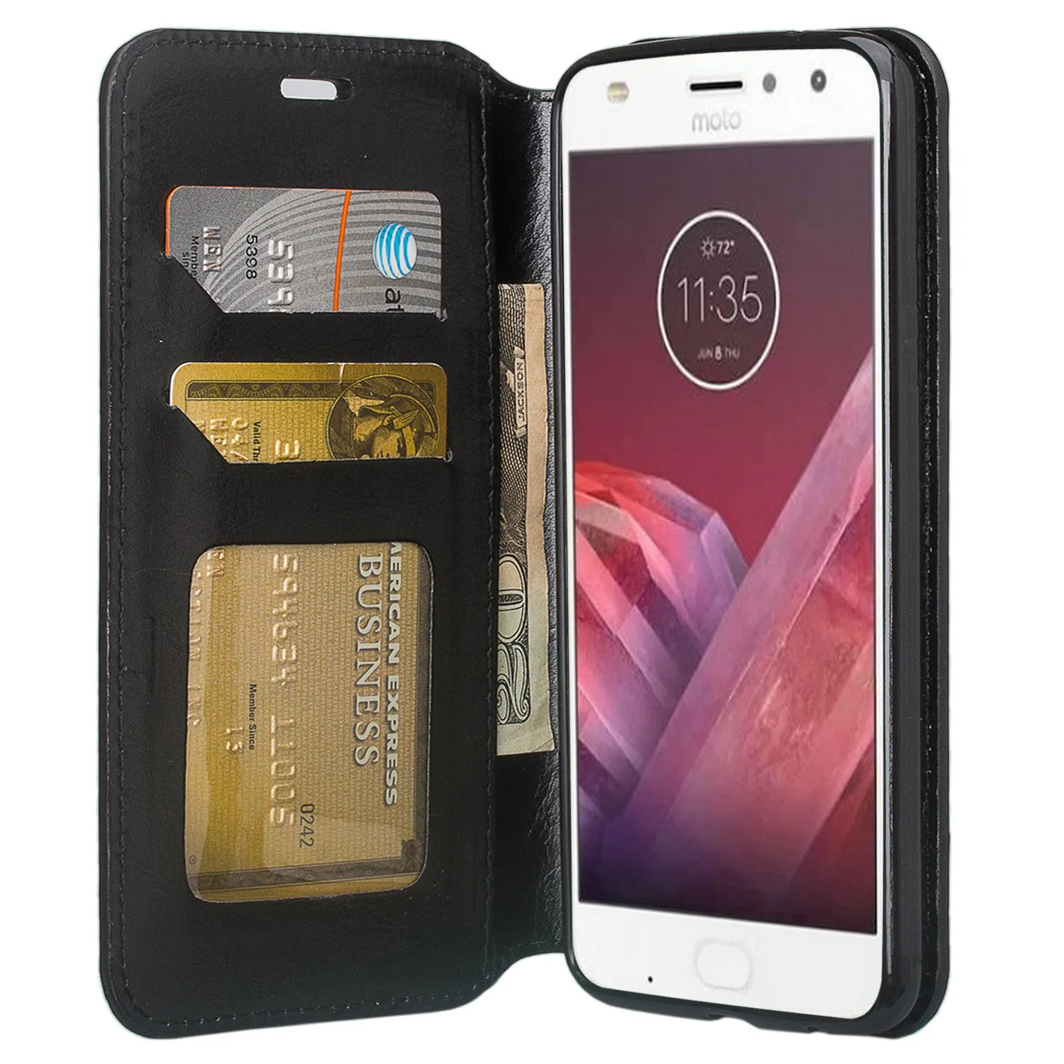 Motorola Moto Z2 Play Case, Moto Z2 Play Wallet Case, Slim Flip Folio [Kickstand] Pu Leather Wallet Case with ID & Card Slots & Pocket - Black