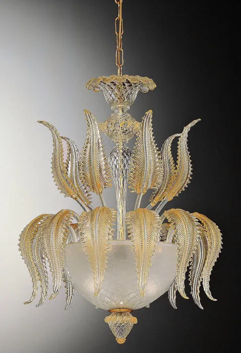 Murano Pendant With 24 Carat Gold & Clear Glass Leaves