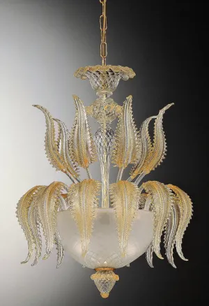 Murano Pendant With 24 Carat Gold & Clear Glass Leaves