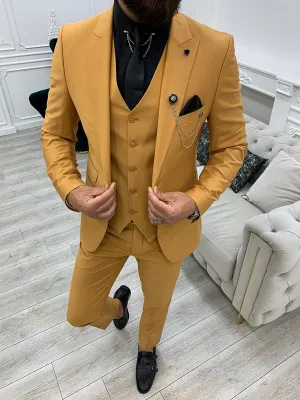 Mustard Slim Fit Peak Lapel Suit by GentWith.com | Worldwide Shipping