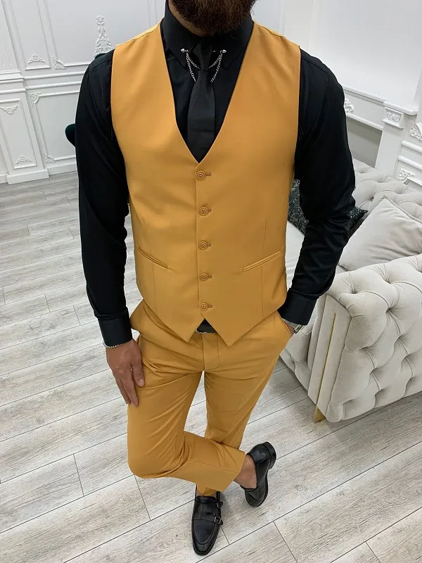 Mustard Slim Fit Peak Lapel Suit by GentWith.com | Worldwide Shipping