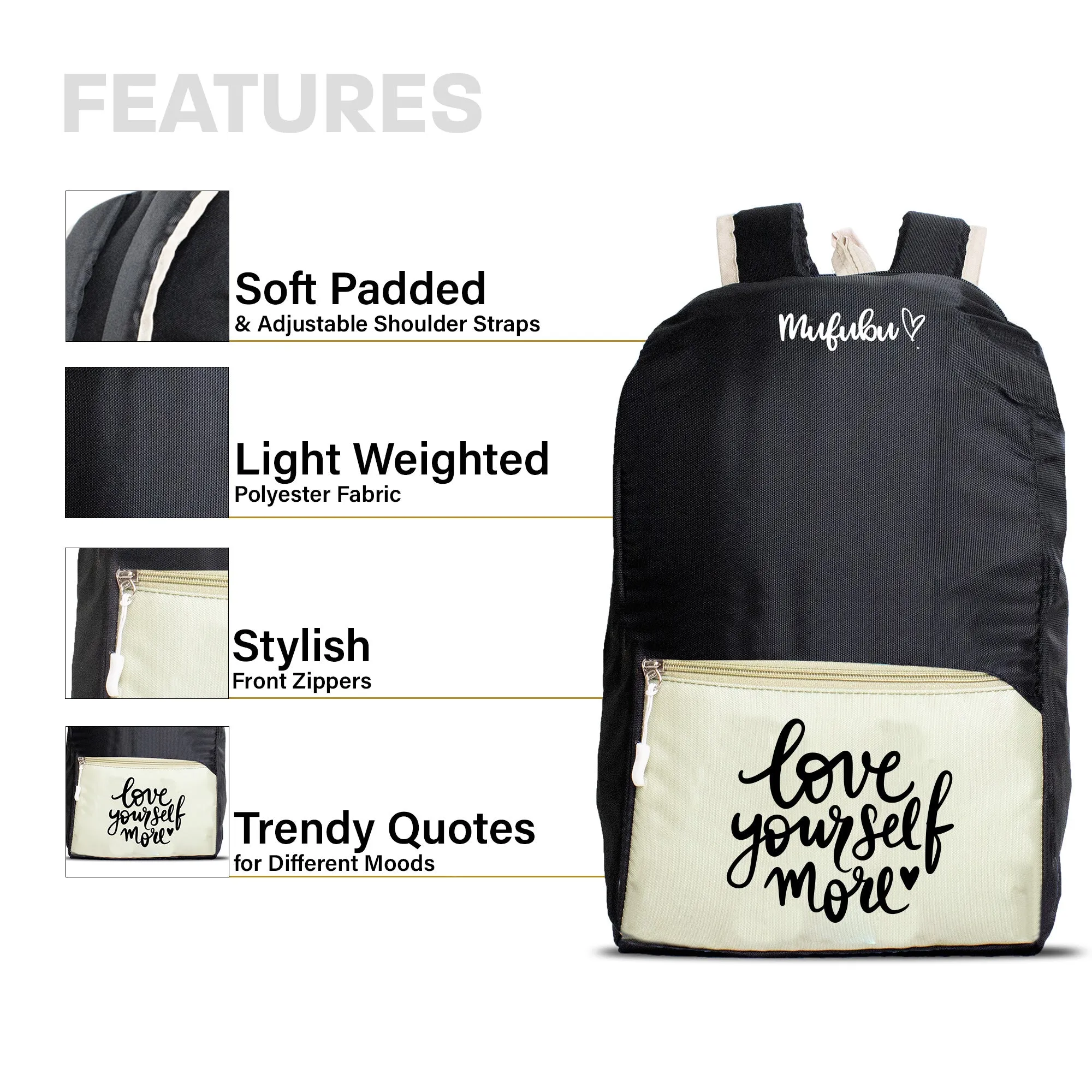 Nano Backpack 15 Ltr Love Yourself More Black   Pistachio