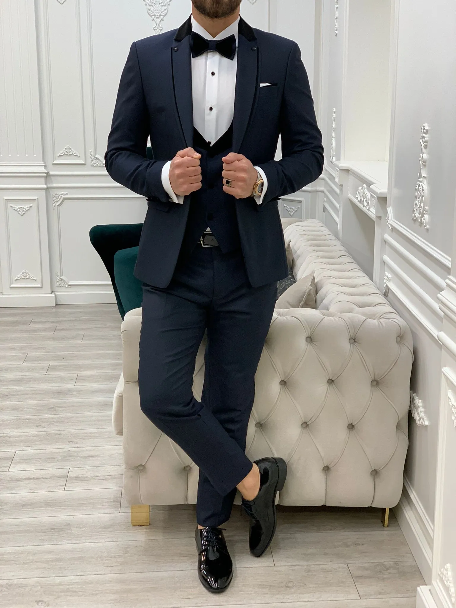 Navy Blue Slim Fit Groom Tuxedo Suit for Men by GentWith.com