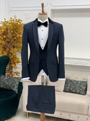 Navy Blue Slim Fit Groom Tuxedo Suit for Men by GentWith.com