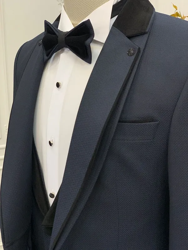 Navy Blue Slim Fit Groom Tuxedo Suit for Men by GentWith.com