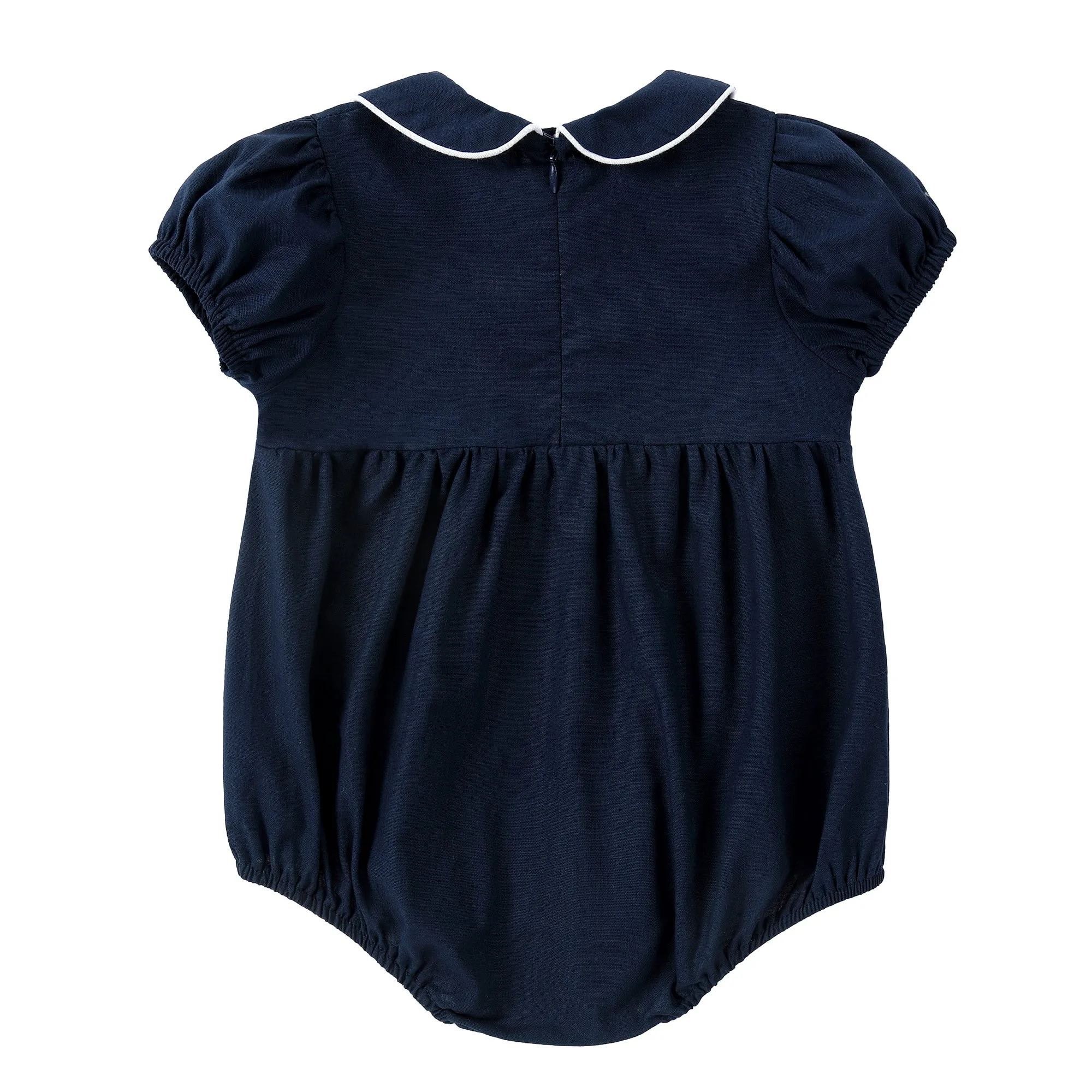 Navy Linen Romper With Ivory Details