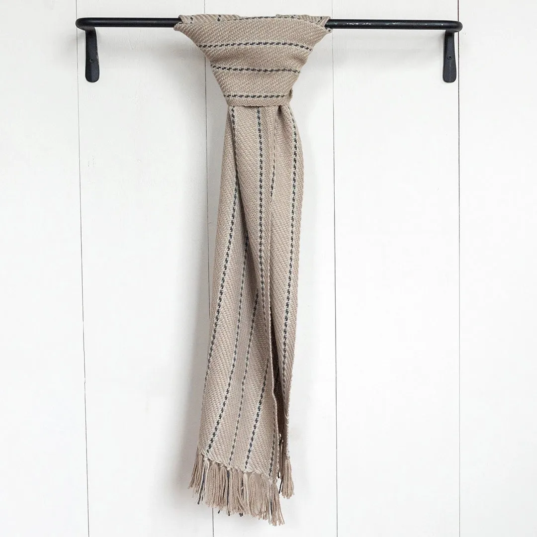 Neutral Ticking Stripe Handwoven Alpaca Scarf