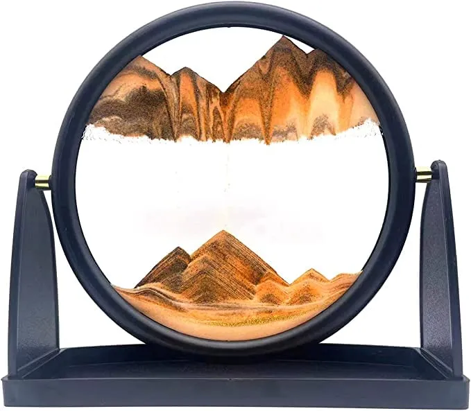 NIRVITTHAL Moving Sand Art Picture-3D Deep Sea Sandscape in Motion Display Round Glass Flowing Sand Frame, Kid's Large Desktop Sand Art 25CM (Orange)