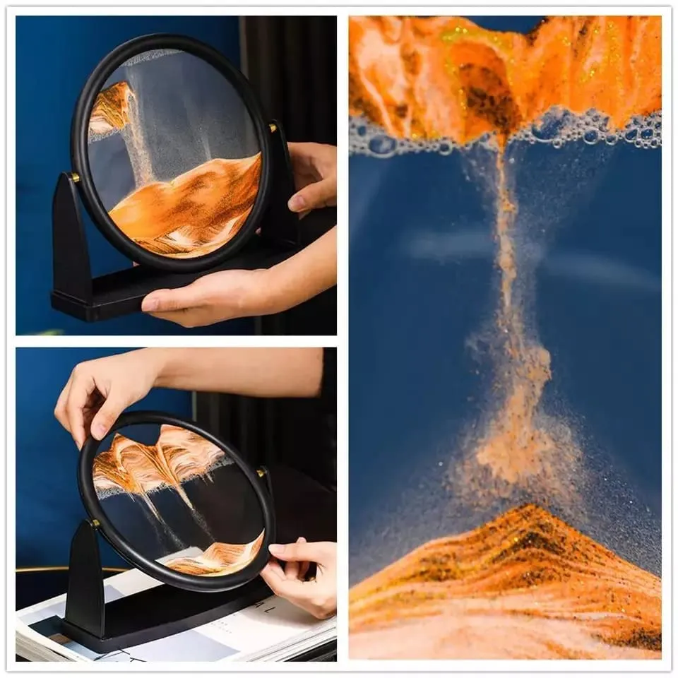 NIRVITTHAL Moving Sand Art Picture-3D Deep Sea Sandscape in Motion Display Round Glass Flowing Sand Frame, Kid's Large Desktop Sand Art 25CM (Orange)