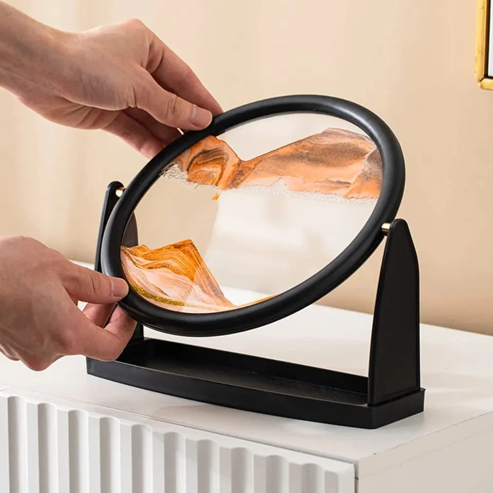NIRVITTHAL Moving Sand Art Picture-3D Deep Sea Sandscape in Motion Display Round Glass Flowing Sand Frame, Kid's Large Desktop Sand Art 25CM (Orange)