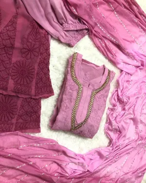 Ombre Pink Georgette Chikankari Suit with Beautiful Handwork Embroidery Latest Online