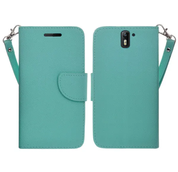 OnePlus One Case, Wrist Strap Flip Folio [Kickstand Feature] Pu Leather Wallet Case with ID & Credit Card Slots - Teal