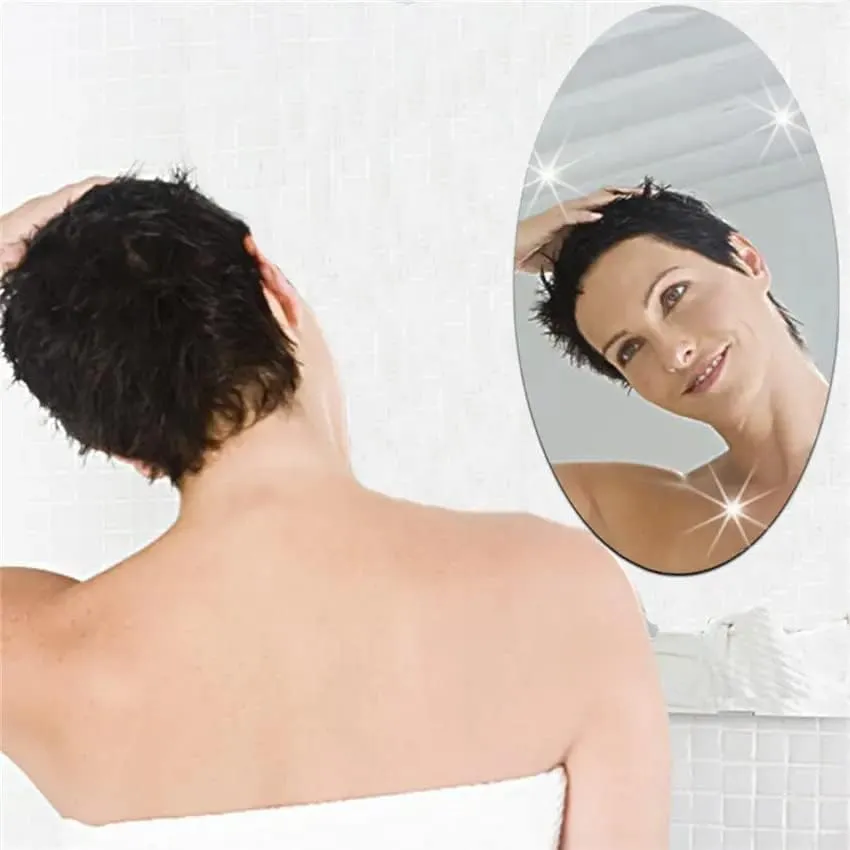 Oval Shape Adhesive Mirror Sticker for Wall on Tiles Bathroom Bedroom Living Room Basin Mirror Bathroom Wall Mirror Stickers Unbreakable Plastic Wall Mirror 20 * 30 (Oval Mirror.)