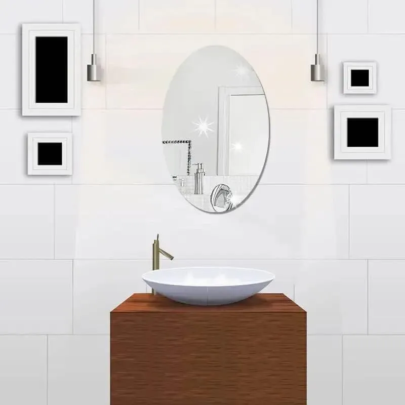 Oval Shape Adhesive Mirror Sticker for Wall on Tiles Bathroom Bedroom Living Room Basin Mirror Bathroom Wall Mirror Stickers Unbreakable Plastic Wall Mirror 20 * 30 (Oval Mirror.)