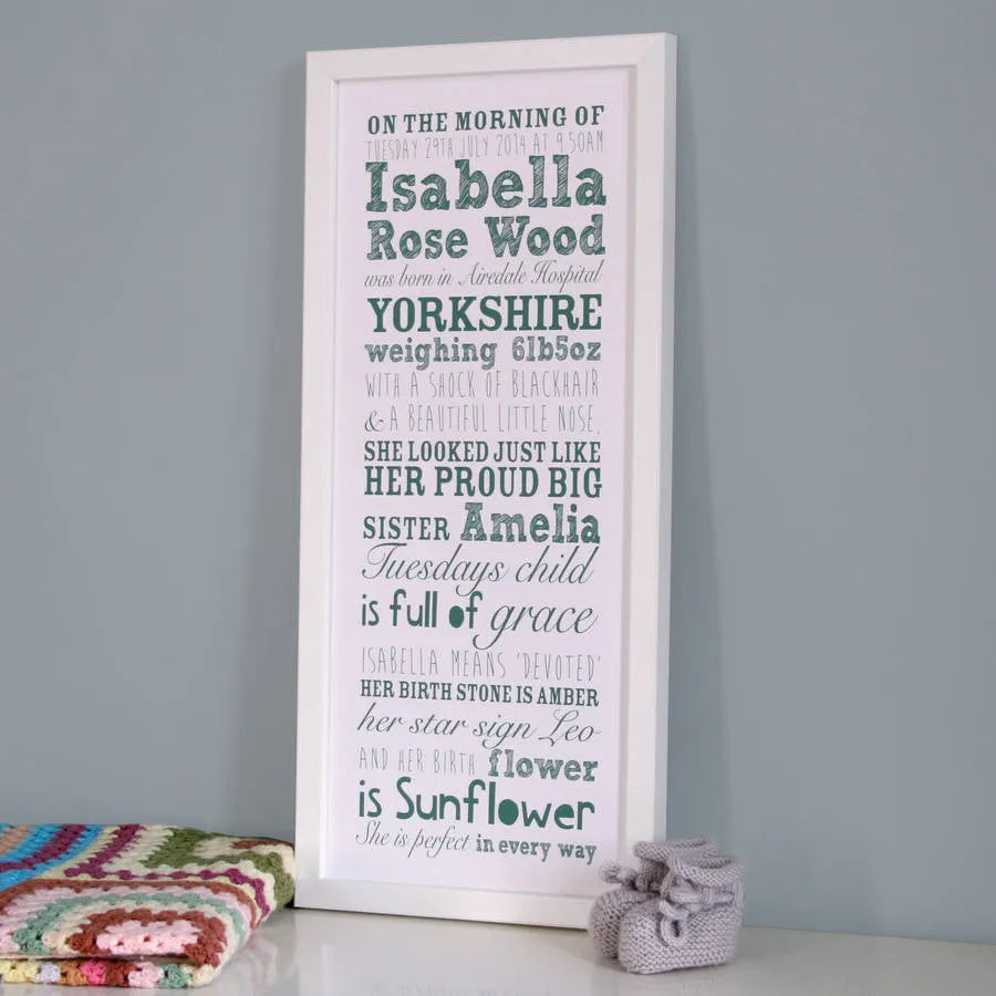 Personalised Birth Details Print