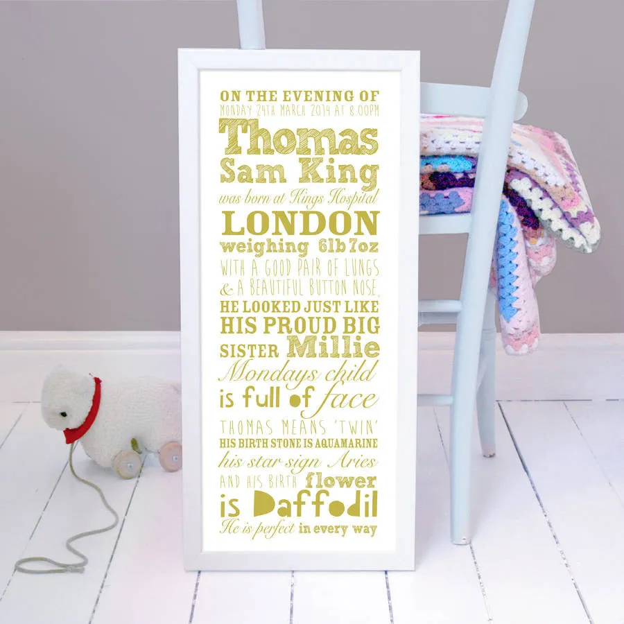 Personalised Birth Details Print