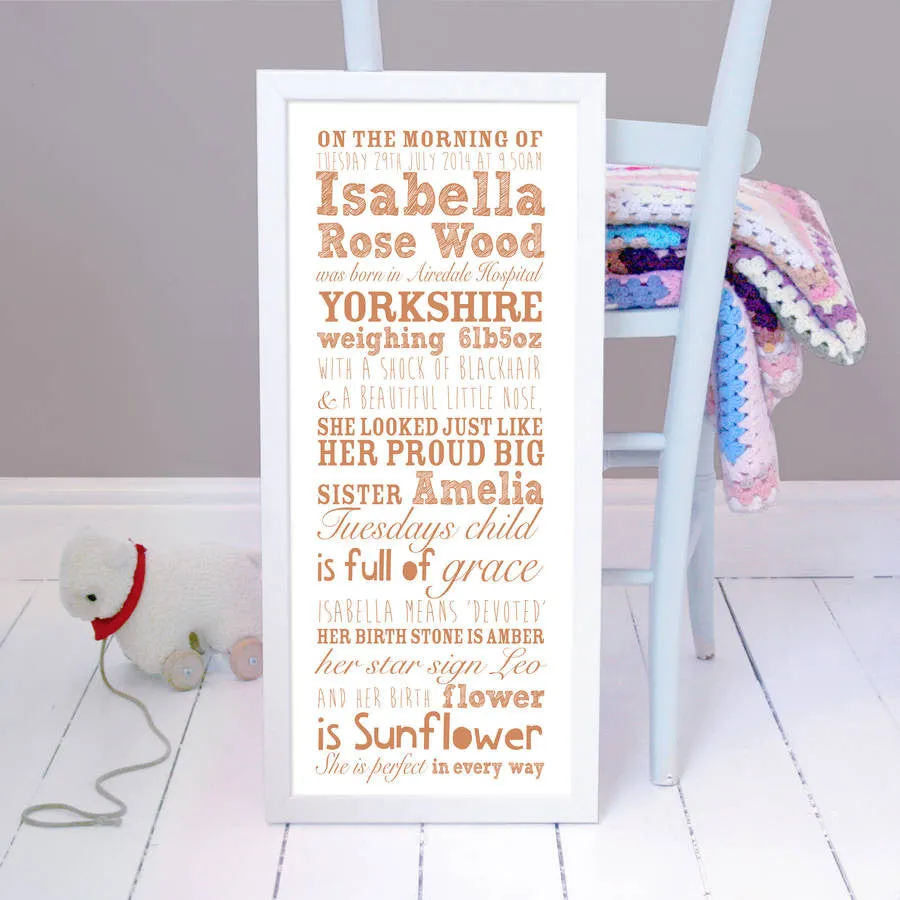 Personalised Birth Details Print