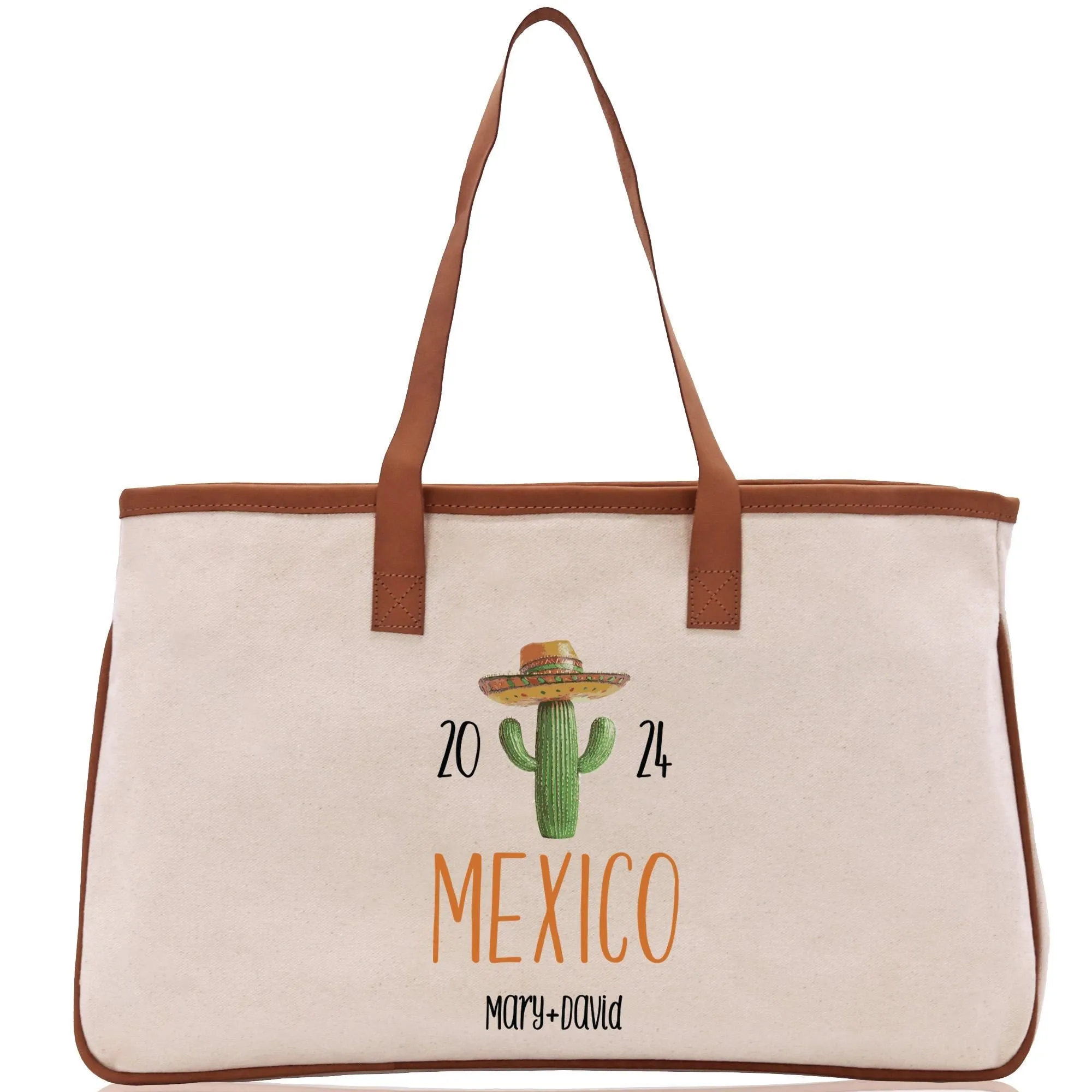 Personalized Year Mexico Cotton Canvas Tote Bag Custom Cancun Trip Bag Mexico Wedding Welcome Bag Party Favor Bags (MXTB1008)