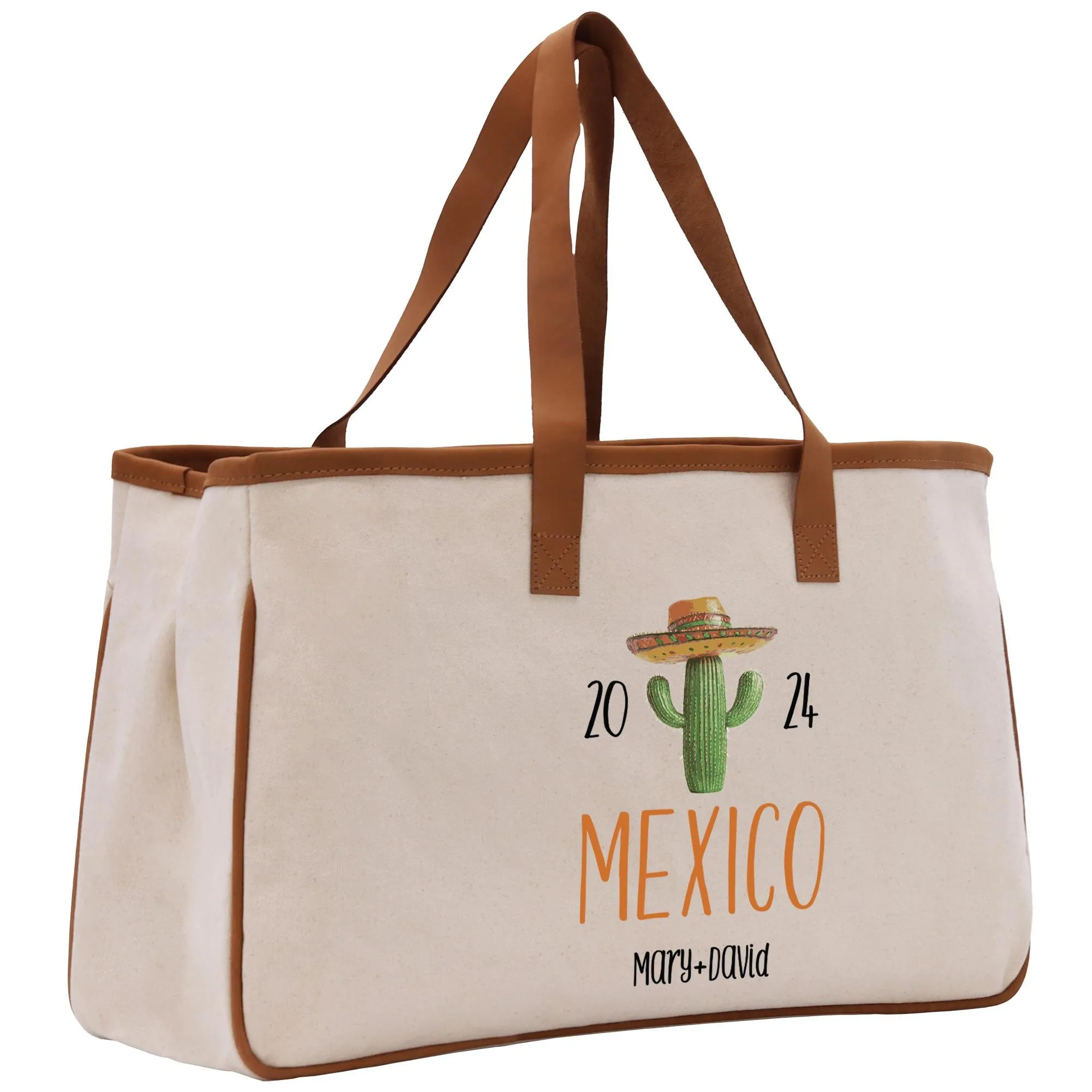 Personalized Year Mexico Cotton Canvas Tote Bag Custom Cancun Trip Bag Mexico Wedding Welcome Bag Party Favor Bags (MXTB1008)