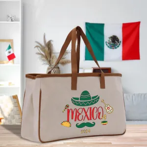 Personalized Year Mexico Cotton Canvas Tote Bag Custom Cancun Trip Bag Mexico Wedding Welcome Bag Party Favor Bags (MXTB1011)