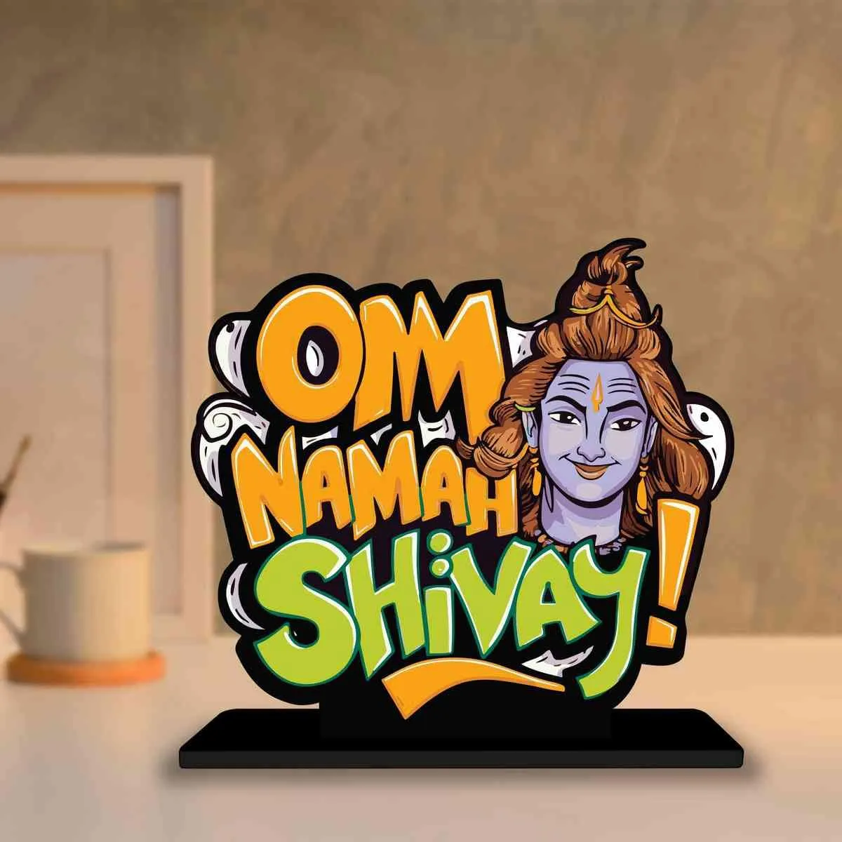 PICKYPOMP Wooden Idols and Figurins Om Namah Shivay Motivational Quote Table Decor for Office Desk, Study Table, Living Room, Home Decor Item, Wood Showpieces Decorative Gift - P0109