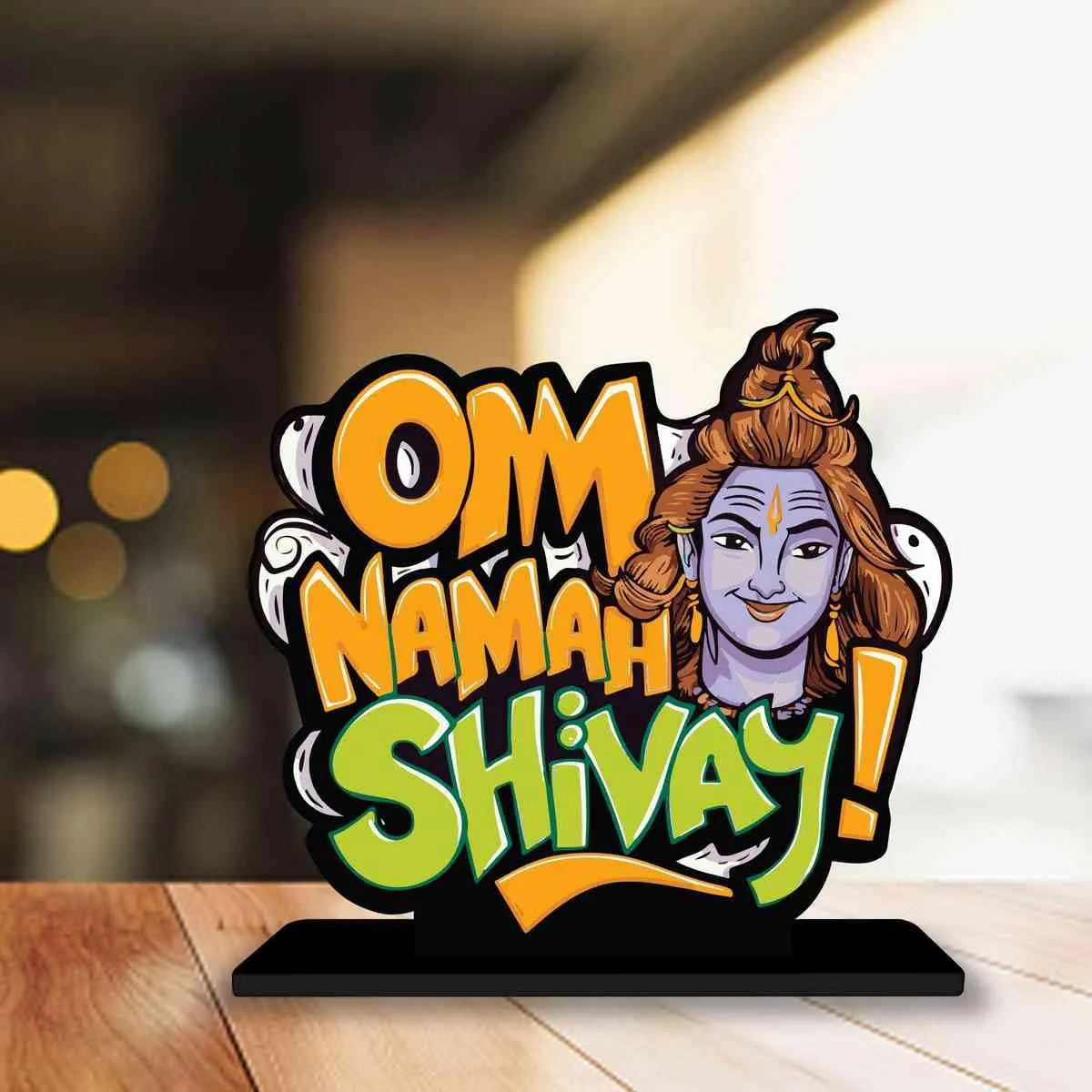 PICKYPOMP Wooden Idols and Figurins Om Namah Shivay Motivational Quote Table Decor for Office Desk, Study Table, Living Room, Home Decor Item, Wood Showpieces Decorative Gift - P0109