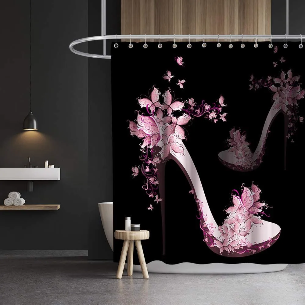 Pink Shoe Shower Curtain Set