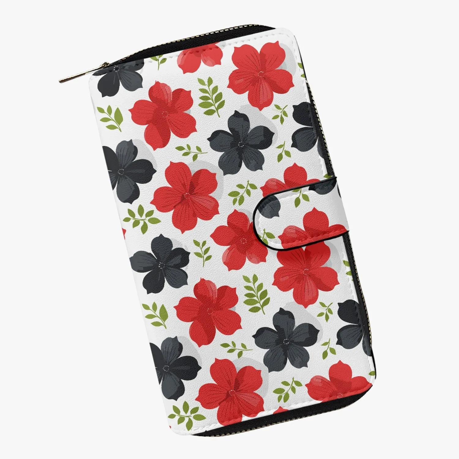 Portefeuille à rabat long "Fleurs rouges et noires" (728)